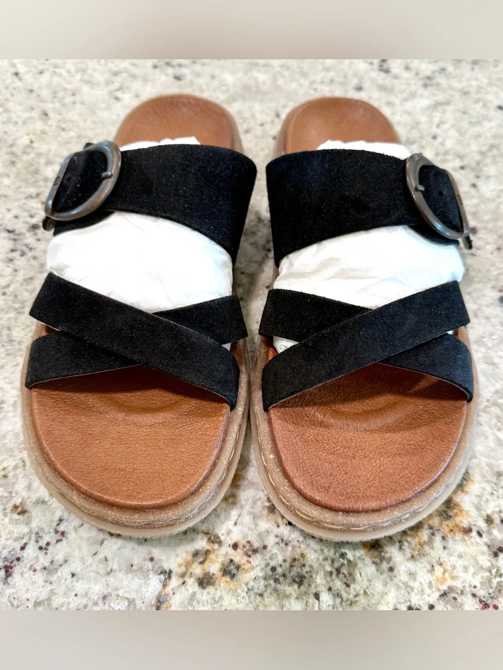 Born Black Suede Crisscross Buckle Slide Sandals NWOT